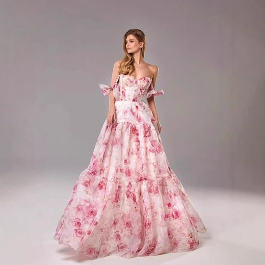 Damen Elegantes Maxikleid mit floralen Details und Rüschenträgern R&B