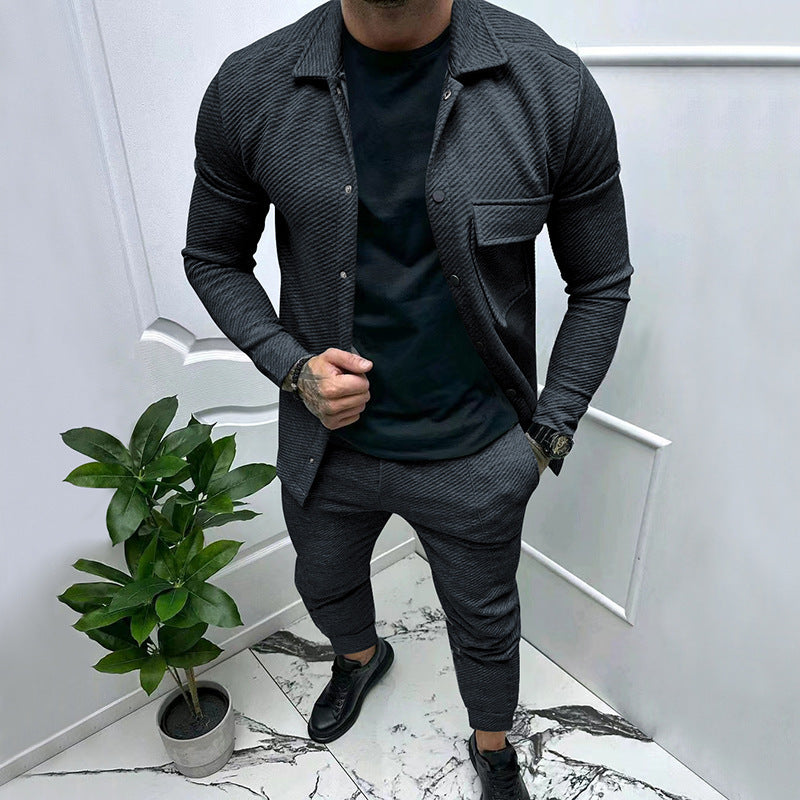 Herren nan feinstrukturiertes Hemdjacke- und Jogginghose-Set aus Sweat mit schmaler Passform R&B