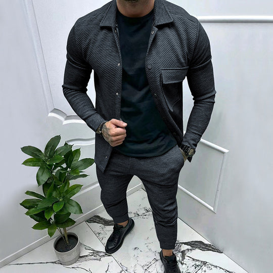 Herren nan feinstrukturiertes Hemdjacke- und Jogginghose-Set aus Sweat mit schmaler Passform R&B