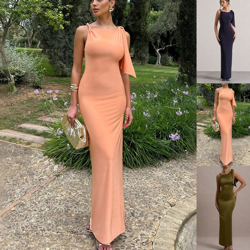 Damen Maxikleid mit asymmetrischem Trägerdesign und elegantem Silhouette R&B