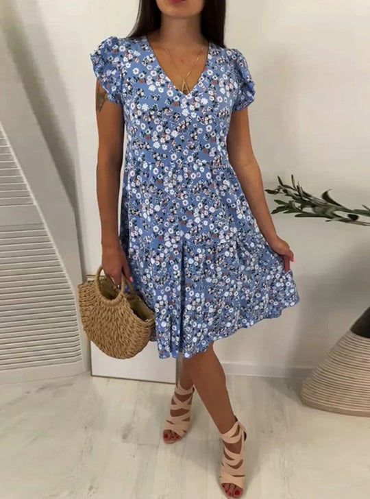 Damen Freizeitkleid mit fließendem Schnitt und floralen Akzenten Heidi-Mode
