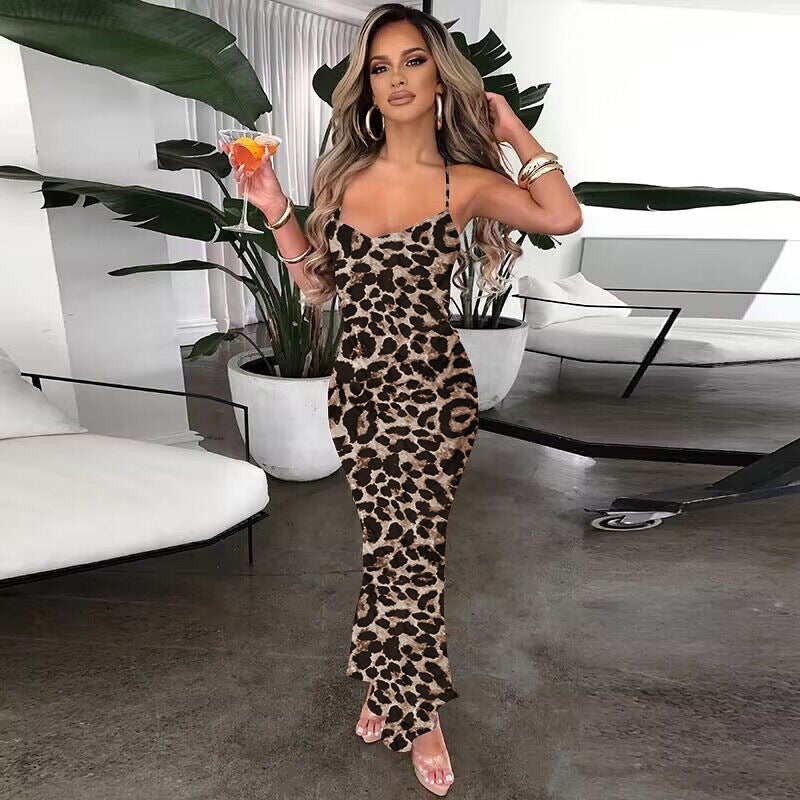 Damen Figurnahes Maxikleid mit Leopardenmuster R&B
