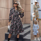 Damen Midi-Kleid mit floralen Rüschen und elegantem Stehkragen R&B