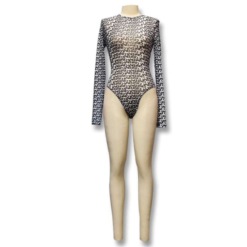 Damen Langärmliges Mesh-Oberteil mit kontrastierenden Schriftzügen R&B