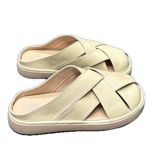 Damen trendige Clogs mit kreuzverzierten Riemen und weichem Innenfutter R&B