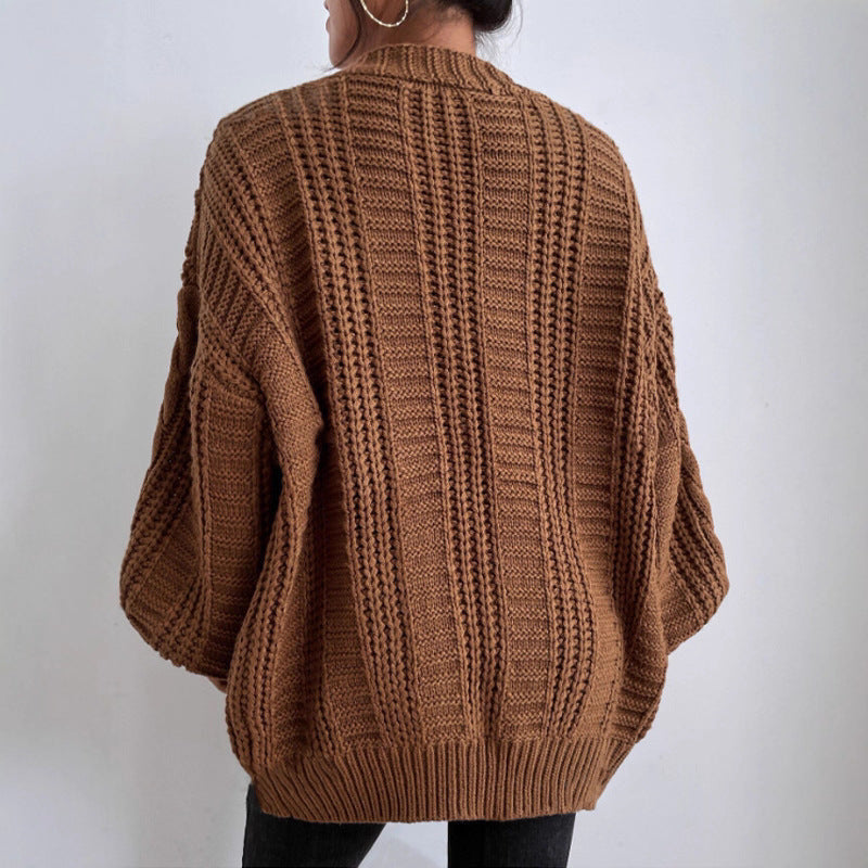 Damen Grobstrick Cardigan mit weiten Ärmeln und Knopfdetails R&B