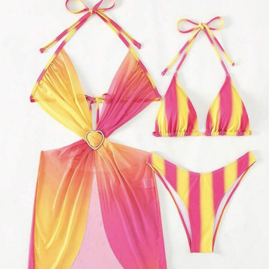 Damen Trendiges Zwei-in-Eins-Bikini-Set mit modischem Wickelrock R&B