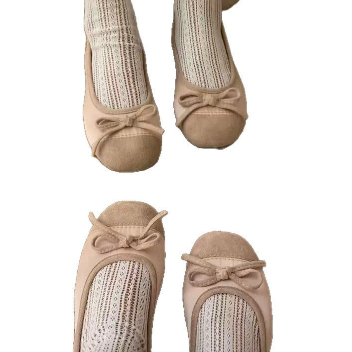Damen Ballerinas mit zarten Schleifen und weichem Veloursleder EB