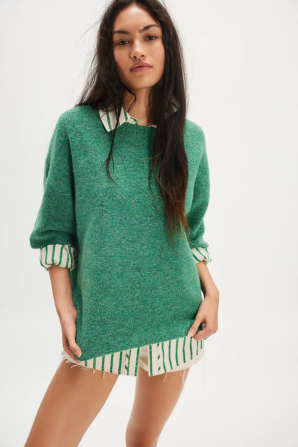 Damen Stylish halbtransparentes Sweatshirt mit Spitze und lässigem Schnitt R&B