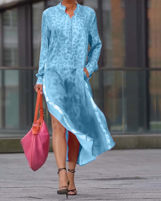 Damen Maxikleid mit lässiger Knopfleiste und animalischen Mustern Heidi-Mode