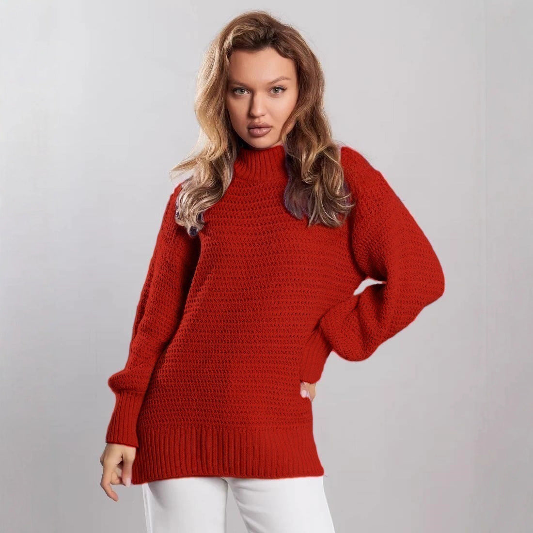 Damen modischer Strickpullover mit strukturiertem Muster und weitem Schnitt R&B