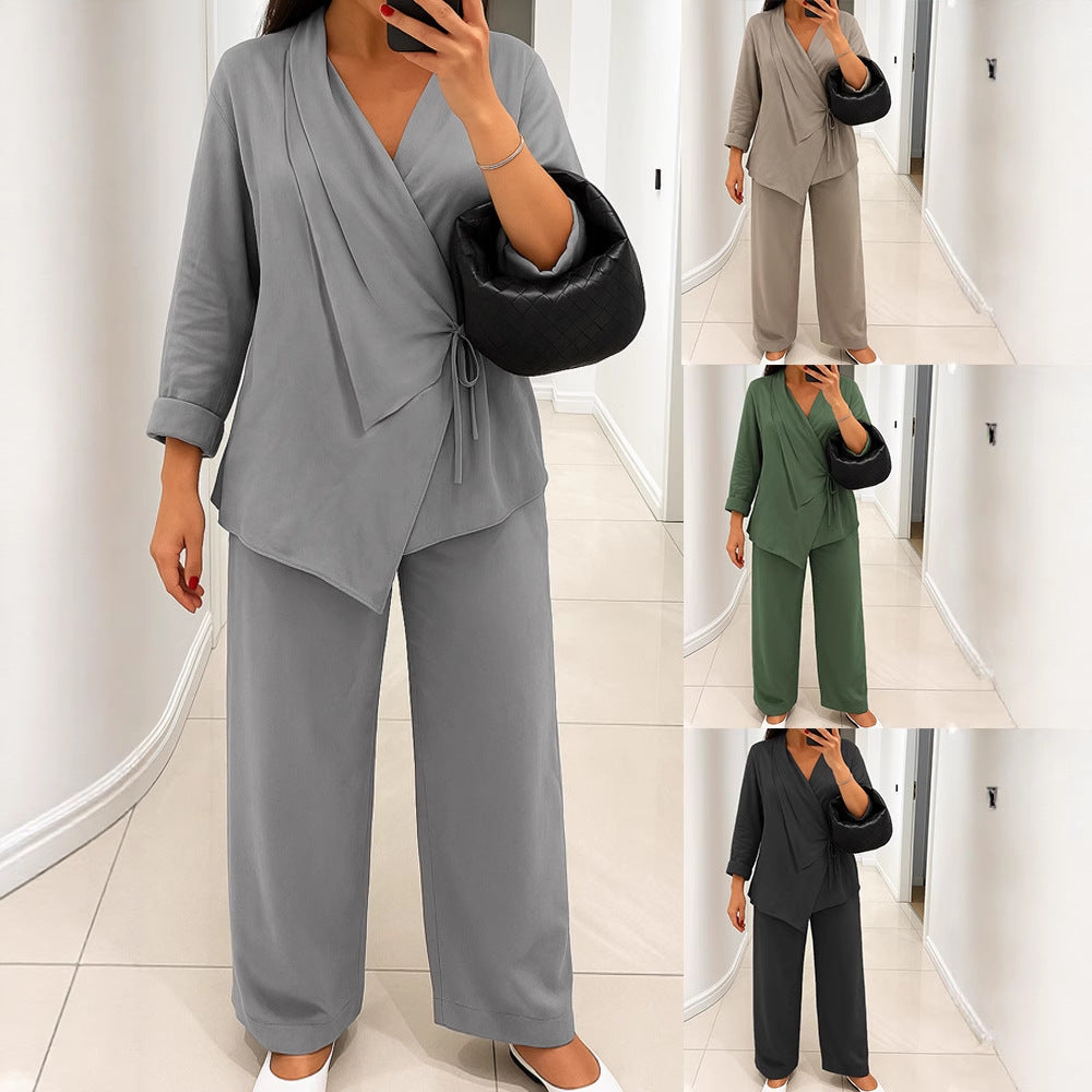 Damen lässiges Leinen-Hemd und Hose Set R&B