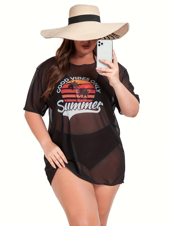 Damen Transparente Strandbluse mit sommerlichem Aufdruck R&B