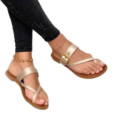 Damen Elegante und komfortable Flachsandalen mit dekorativem Riemendesign R&B