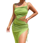 Damen Viskose-Maxi-Kleid mit verführerischem Wickeldesign und hohem Schlitz R&B
