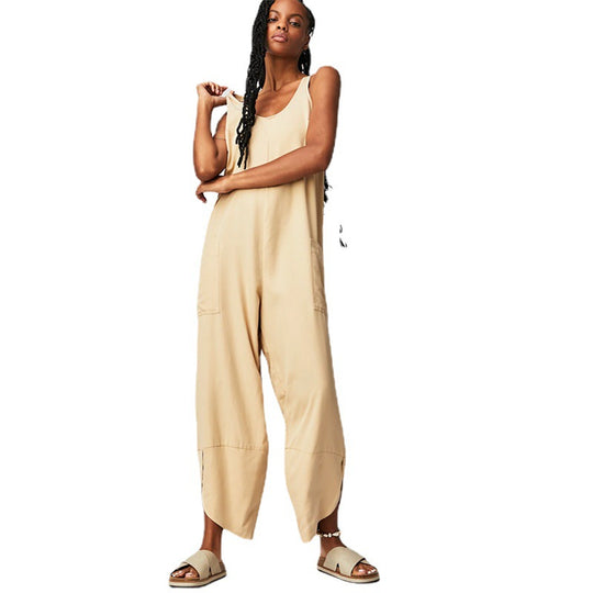 Damen Lässiger Jumpsuit mit weitem Bein und seitlichen Taschen R&B