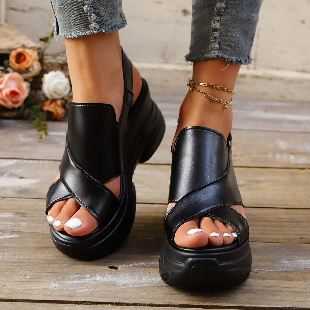 Damen komfortable Wedge-Sandalen mit modernem Cross-Design R&B