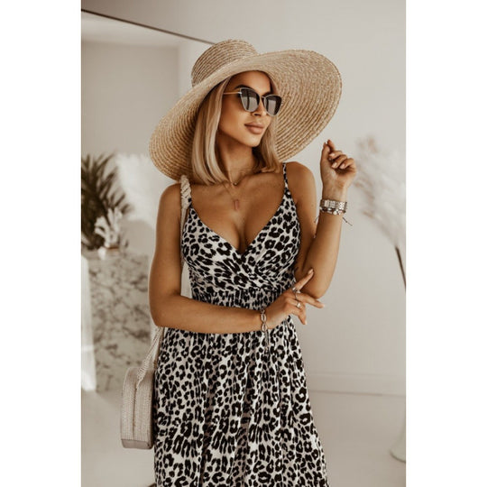 Damen Sleek Leopardenmuster Maxi Kleid R&B