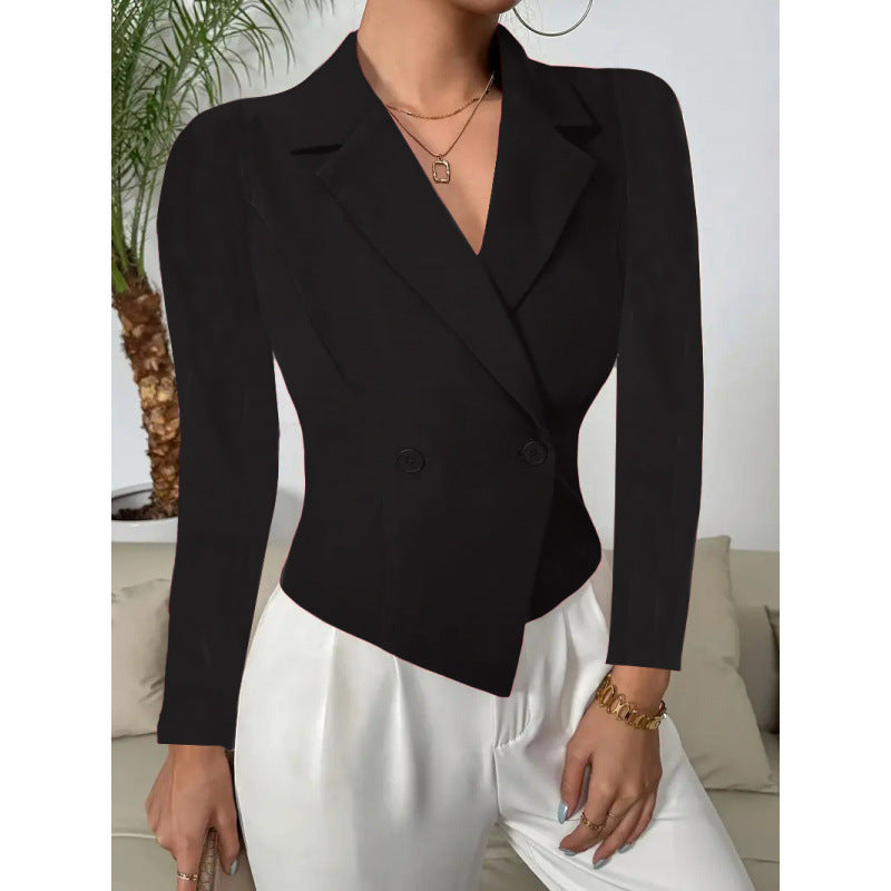 Damen Elegante Blazerjacke mit doppelt knöpfbarer Front und geschwungenem Saum R&B