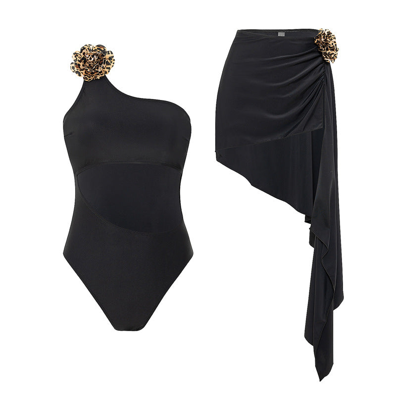 Damen Einteiler Badeanzug mit asymmetrischem Wickelrock R&B