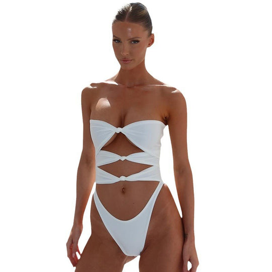 Damen Bandeau-Badeanzug mit knotendem Design R&B