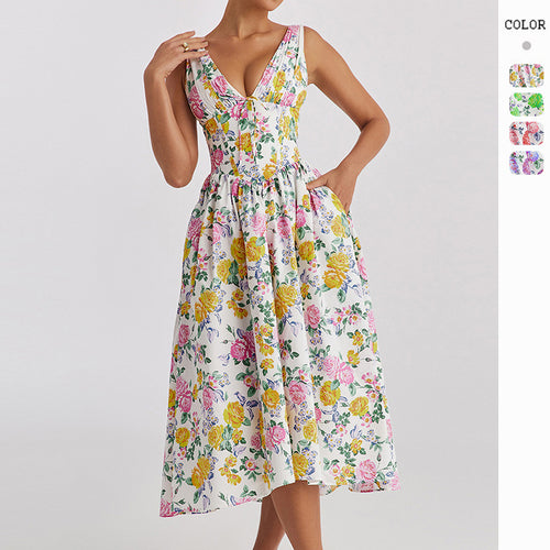 Damen Midikleid mit floralen Akzenten und tailliertem Oberteil R&B