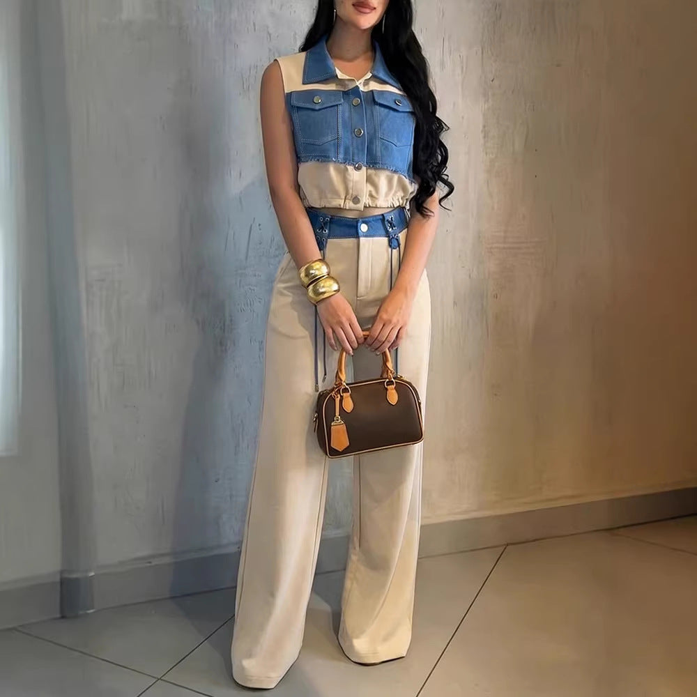 Damen Modischer Overall mit Denim-Design und Stylish-Bund R&B
