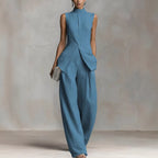 Damen Eleganter suit mit hochgeschlossenem Kragen und weitem Bein R&B