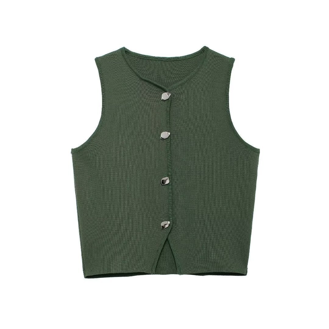 Damen ärmelloses Strickoberteil mit Knopfdetails