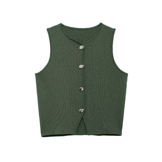Damen ärmelloses Strickoberteil mit Knopfdetails R&B