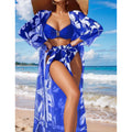 Damen Bikini-Set mit floralem Überrock und stilvollem Bandeau-Oberteil R&B