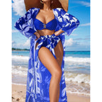 Damen Bikini-Set mit floralem Überrock und stilvollem Bandeau-Oberteil R&B