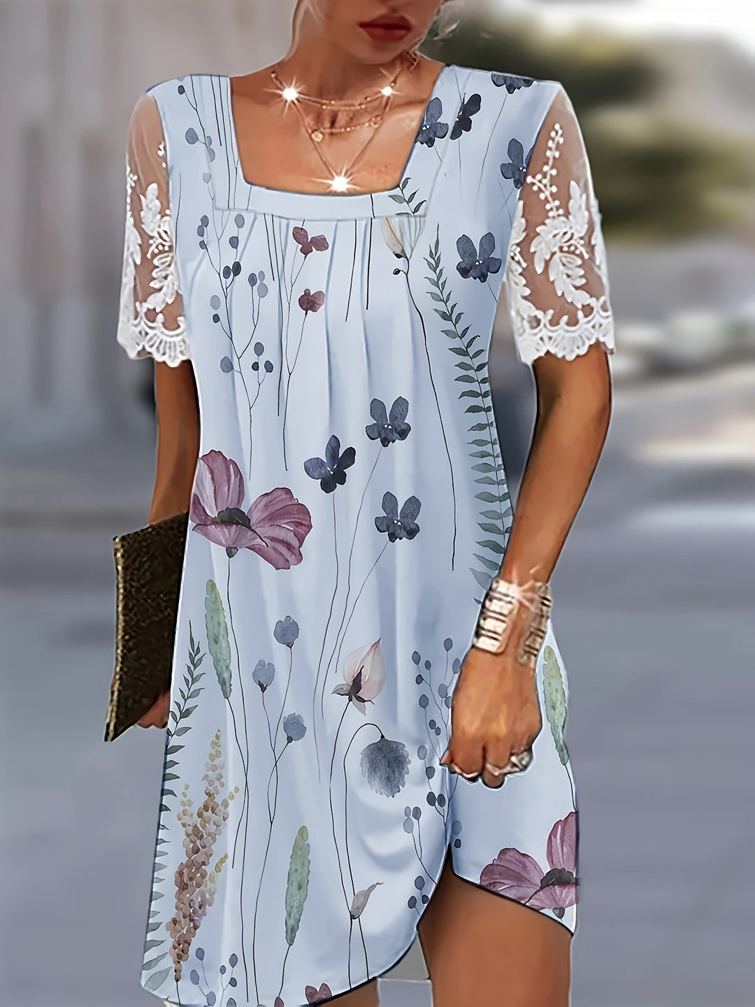 Damen Blumenmuster Shift Kleid R&B