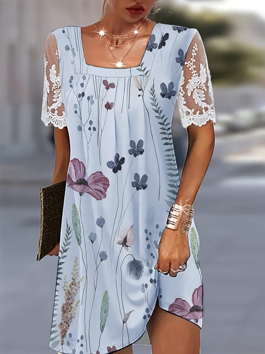 Damen Blumenmuster Shift Kleid R&B