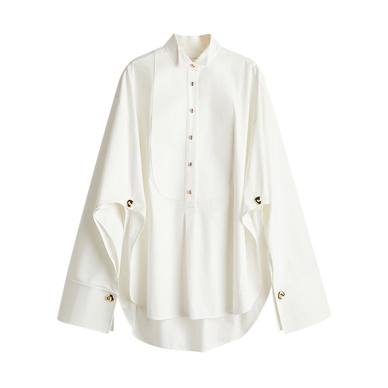 Damen Modische Oversize-Bluse mit speziellen Knopfdetails R&B
