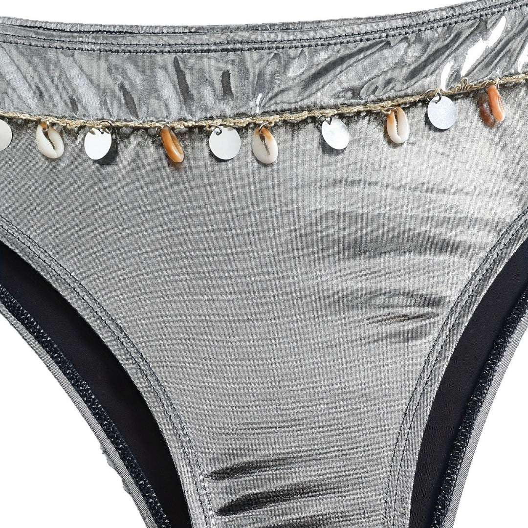Damen Bandeau-Bikini mit eleganter Glanzoptik und modischen Muscheldetails R&B