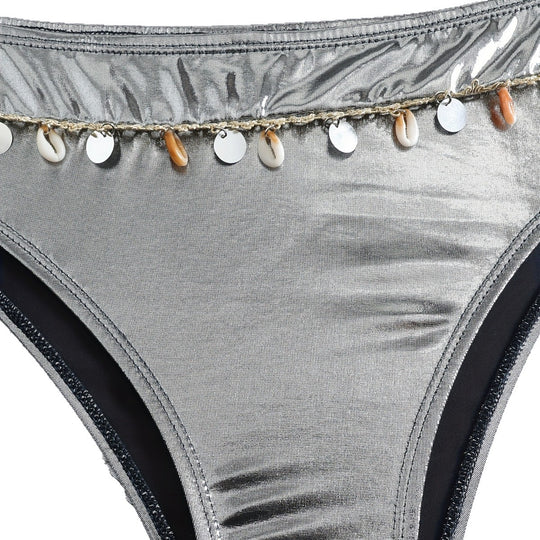 Damen Bandeau-Bikini mit eleganter Glanzoptik und modischen Muscheldetails R&B
