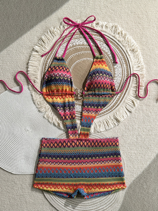 Damen Bunt gemusterter Bikini mit hochgeschnittenen Shorts R&B