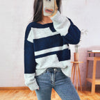 Damen Grobstrickpullover mit modischem Streifenmuster und weitem Schnitt R&B