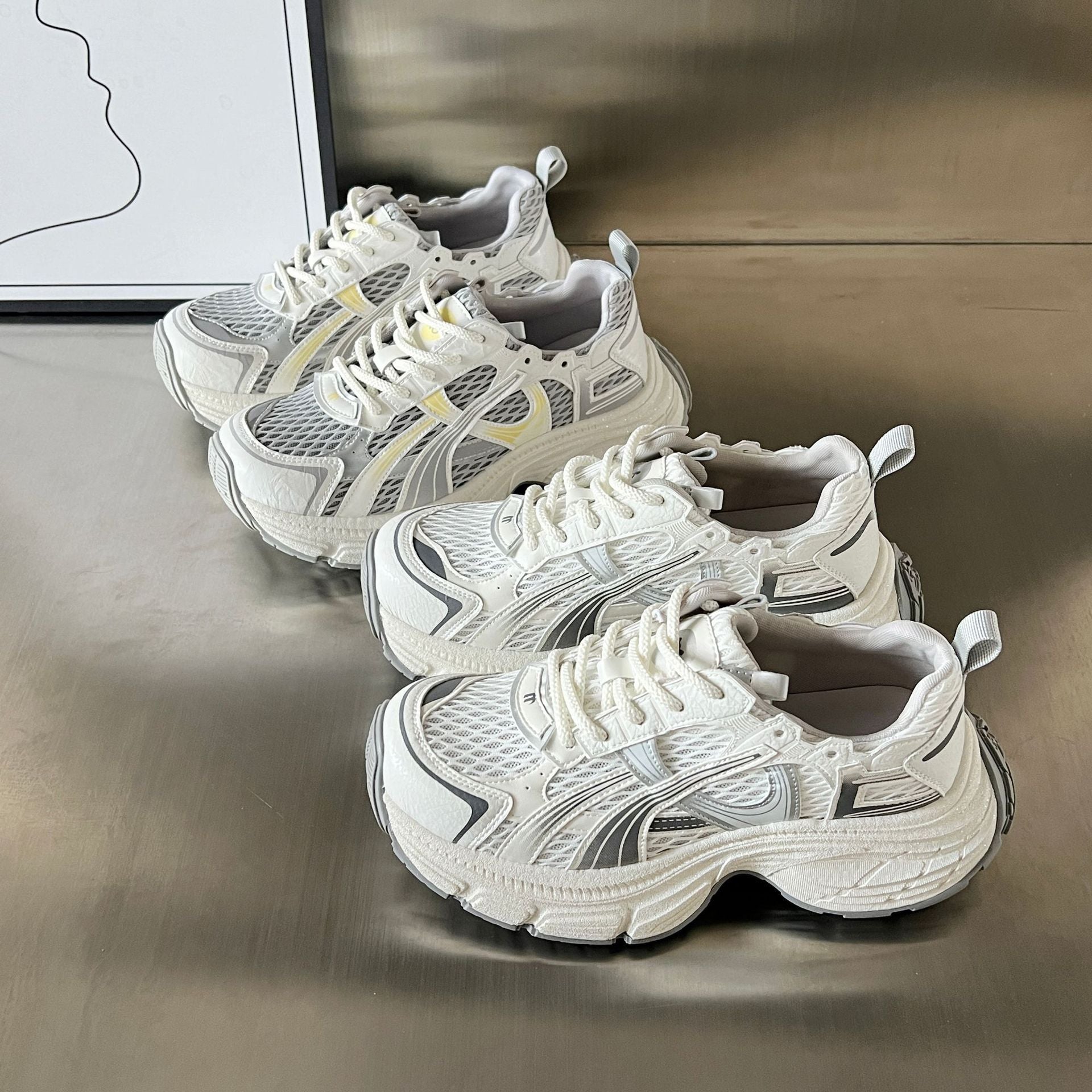 Damen Sportliche Chunky Sneakers mit atmungsaktiver Mesh-Oberfläche und stabiler Sohle R&B