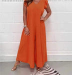 Damen luftiger Jumpsuit mit weit geschnittenem Bein und V-Ausschnitt R&B