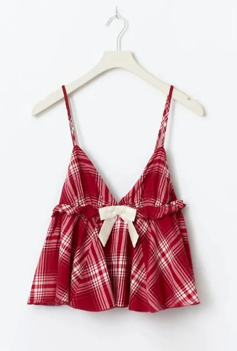 Damen nan lässiges Schlafanzug-Set mit gerafftem Camisole-Oberteil, Rüschenunterbrust und Hose mit Gummibund R&B