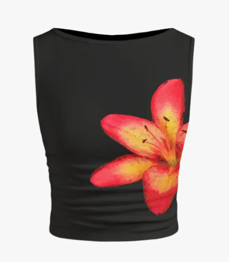 Damen ärmelloses Crop-Top mit floralem Motiv und figurbetontem Schnitt R&B