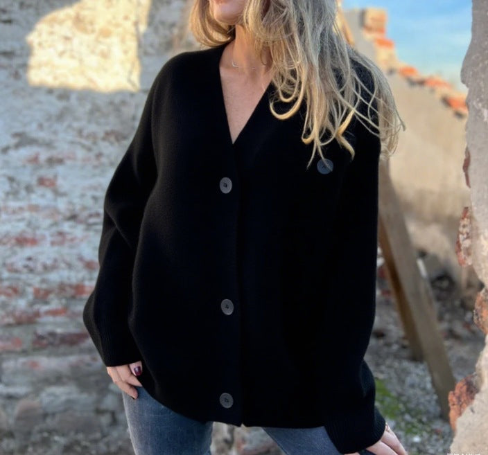 Damen lockerer Strickcardigan mit asymmetrischem Schnitt und Knopfdetails R&B