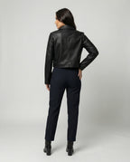 Damen Kurzjacke aus PU-Leder im Vintage Biker-Stil Schwarz