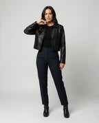 Damen Kurzjacke aus PU-Leder im Vintage Biker-Stil Schwarz
