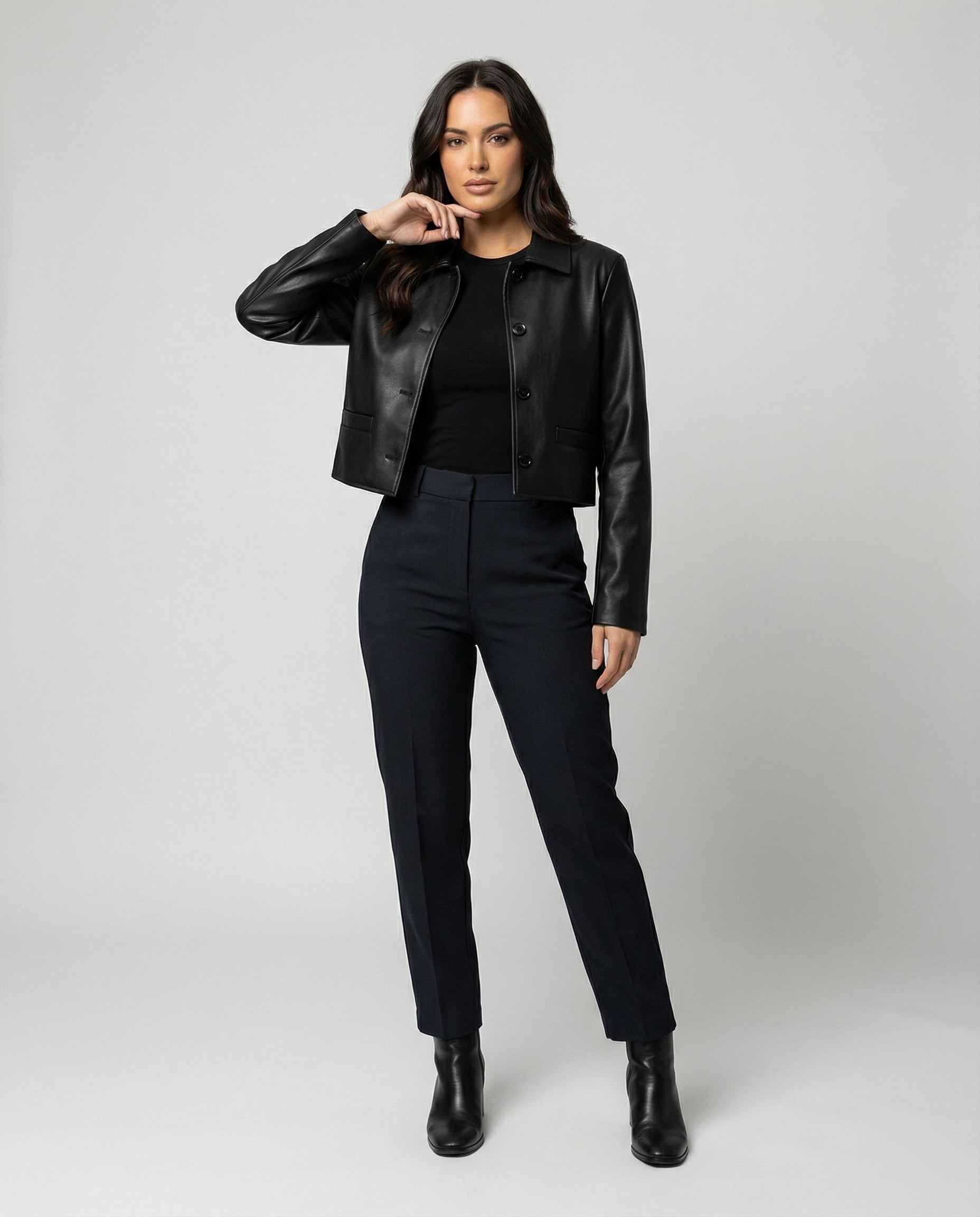 Damen Kurzjacke aus PU-Leder im Vintage Biker-Stil Schwarz