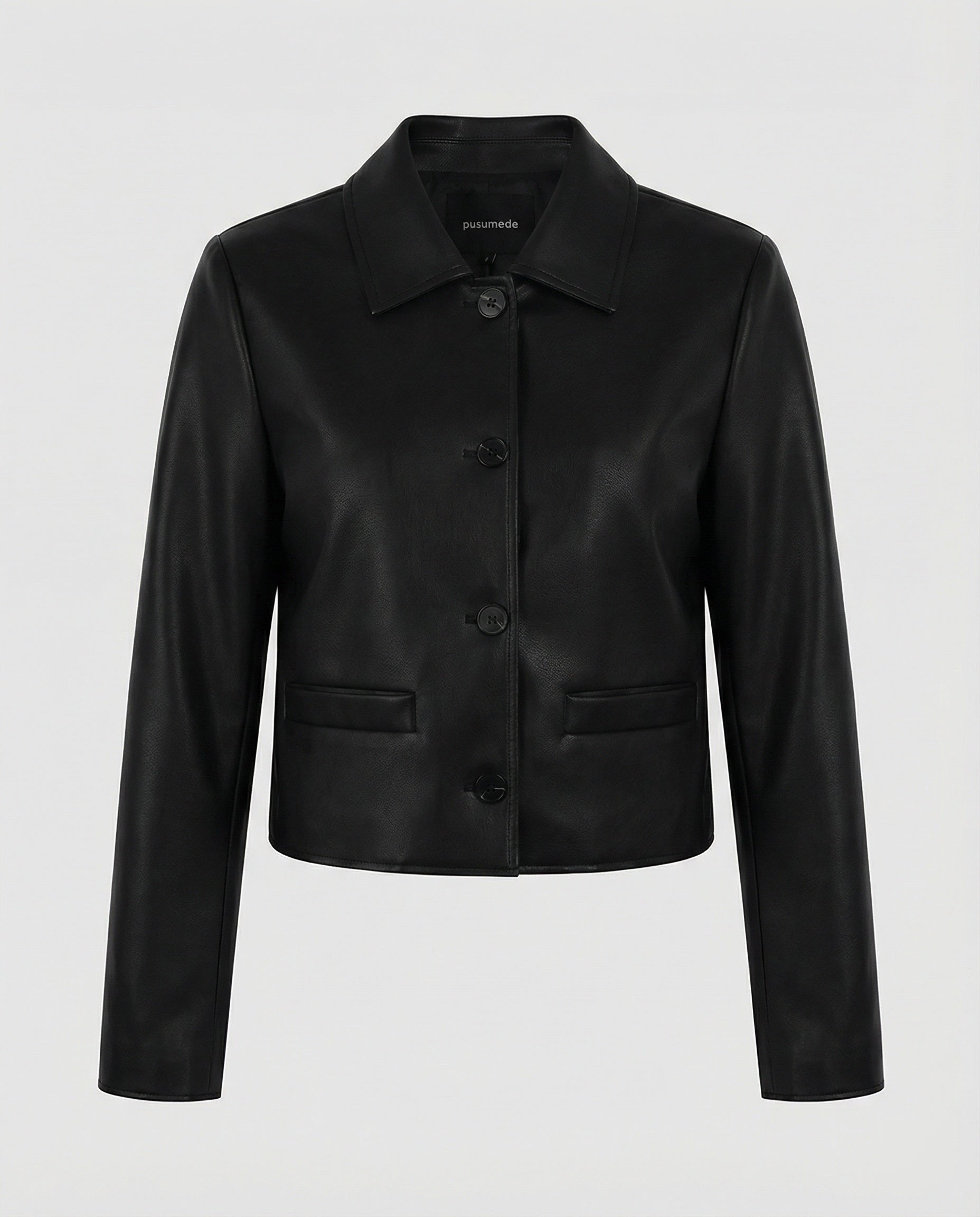 Damen Kurzjacke aus PU-Leder im Vintage Biker-Stil Schwarz