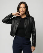 Damen Kurzjacke aus PU-Leder im Vintage Biker-Stil Schwarz