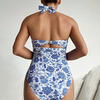 Damen Einteiler Badeanzug mit raffinierten Cut-Outs und modischem Halterdesign R&B